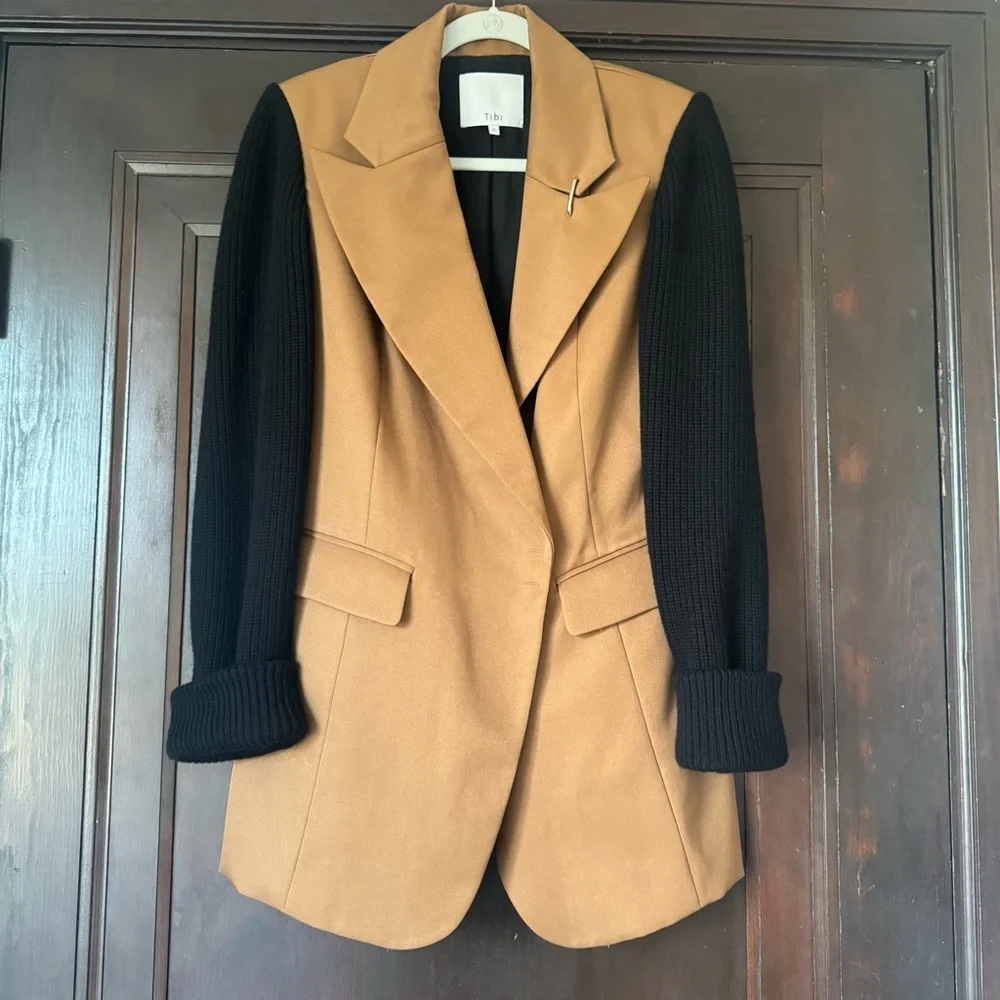 Tibi Techy Knit Sleeve Blazer, Size 10 - Picture 3 of 13